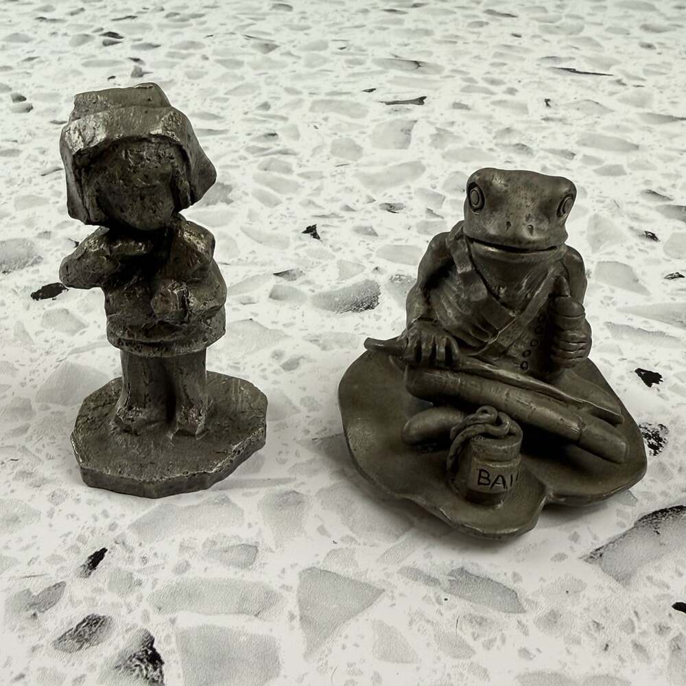 Hudson Pewter & Schmid Mr Jeremy Fisher Pewter Figurine Lot set of 2 frog girl
